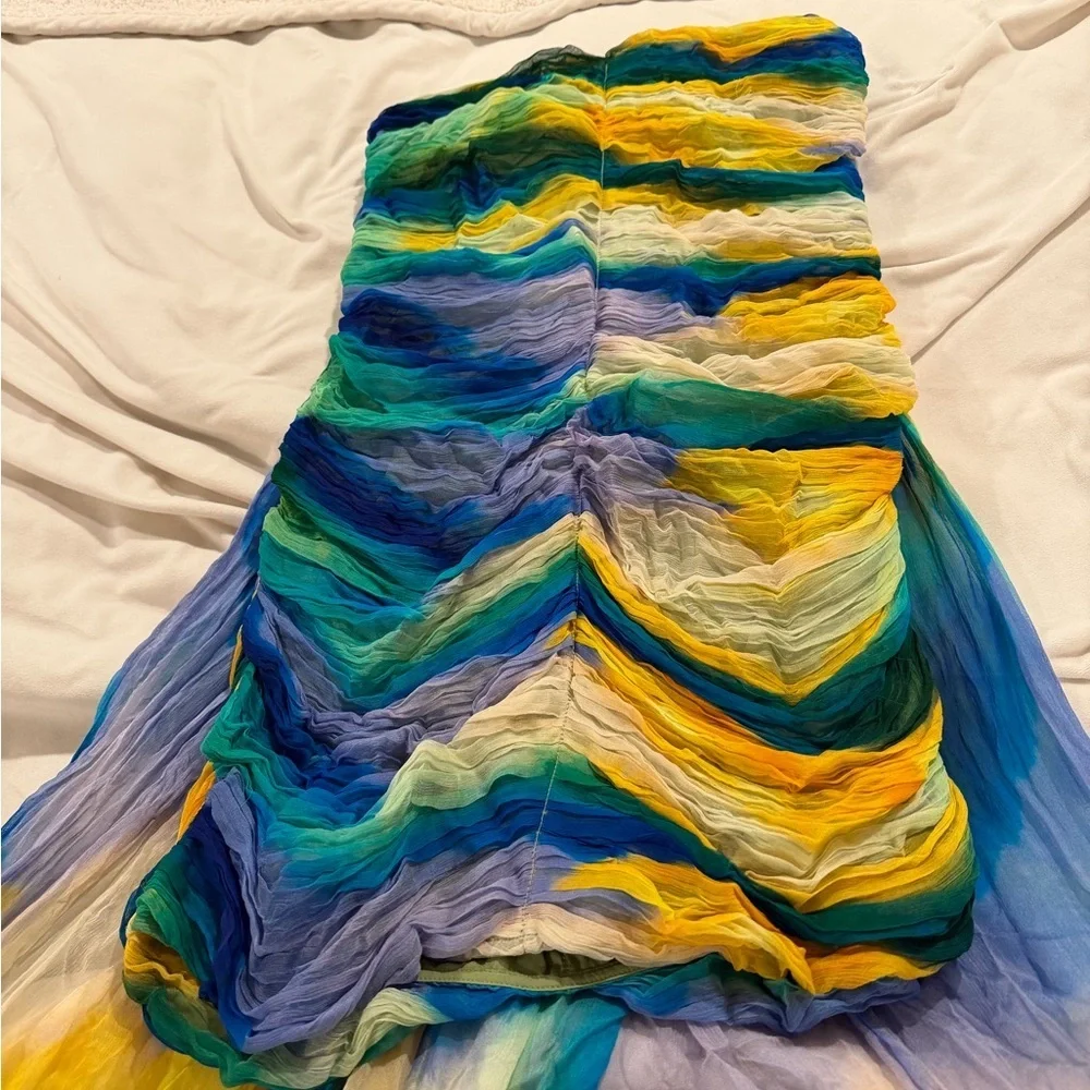 Anthropologie Vineet Bahl Strapless Watercolor-Print High-Low Dress Medium
